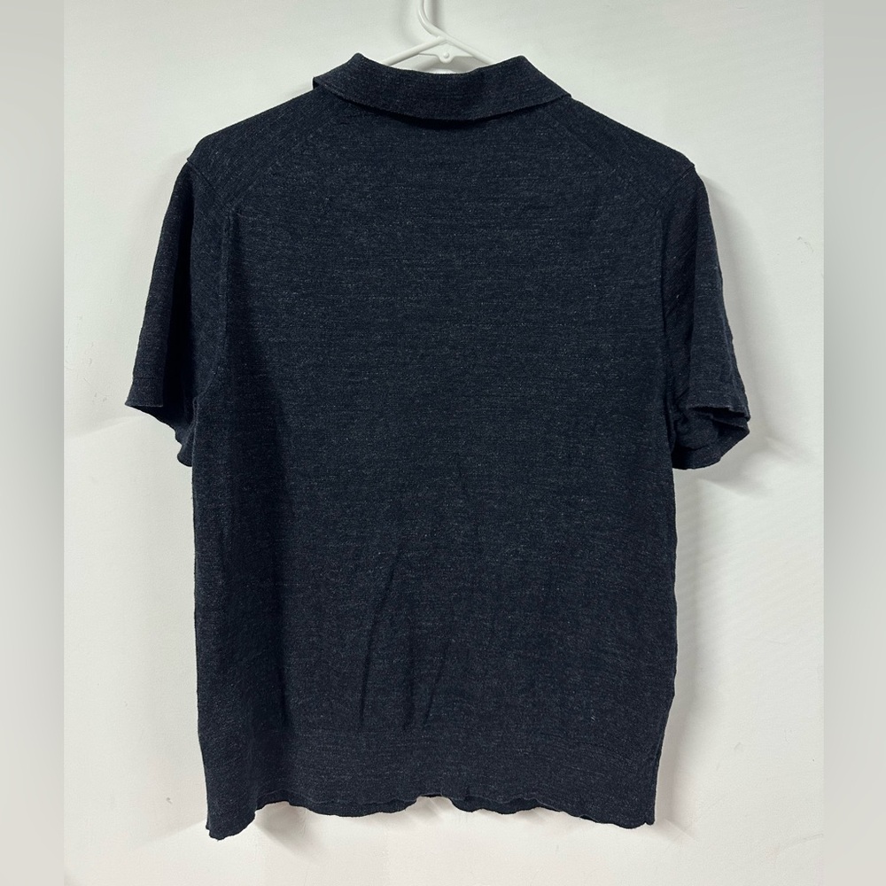 Buck Mason Polo Shirt Mens Medium Slim Fit Navy Blue Knit Short Sleeve Heathered - Picture 5 of 7